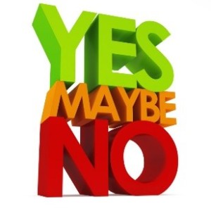 Three-dimensional words “Yes, Maybe, No”