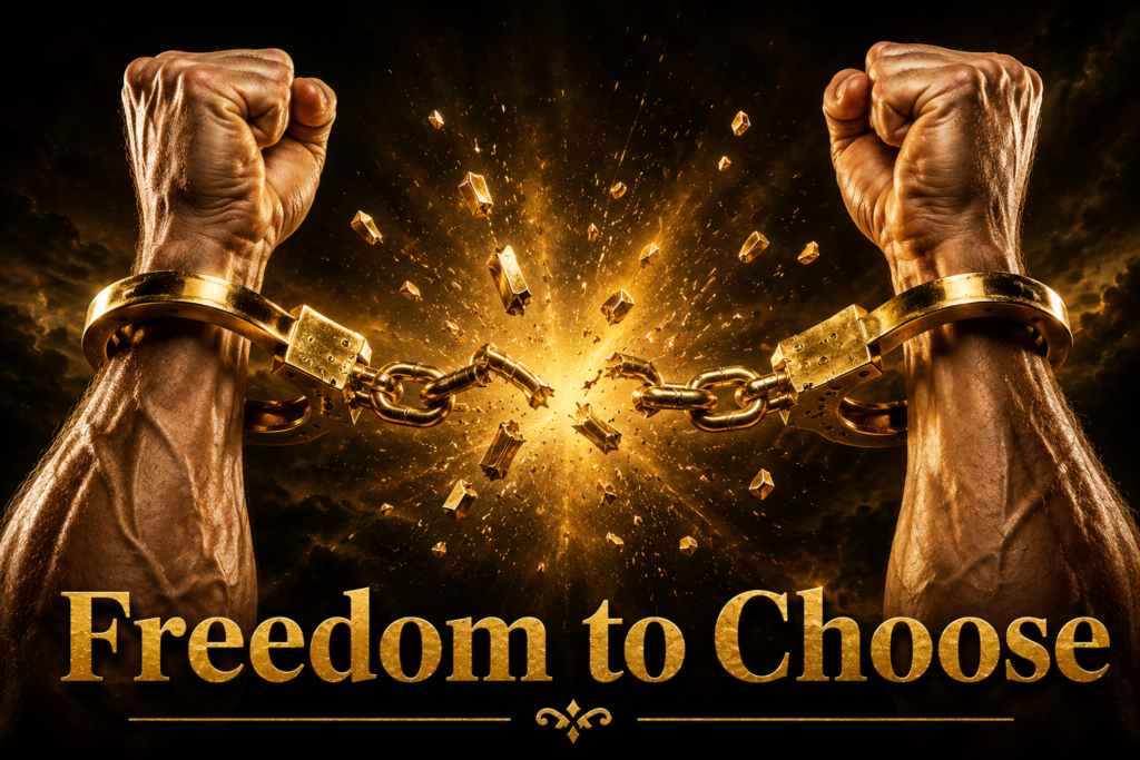 Breaking handcuffs representing freedom to choose a plate vendor